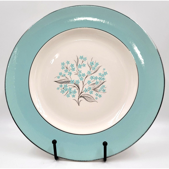 Sevron Powder Blue Lace 10” Dinner Plate Platinum Trim 1950's Mid Century Dining - Picture 3 of 6